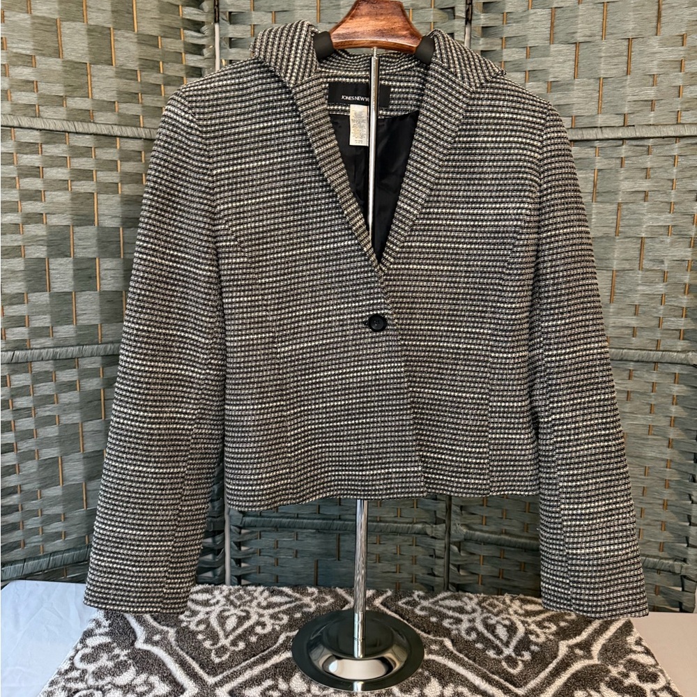 Jones New York Black and White Patterned Blazer